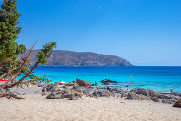 The popular sandy beach of Kedrodasos near Elafonisi, Chania, Crete, Greece.