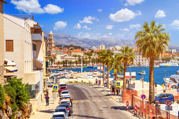 Coastal summer cityscape - view of promenade and port in the Old Town of Split, the Adriatic coast of Croatia