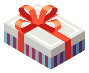 Elegant striped gift box with red ribbon knot