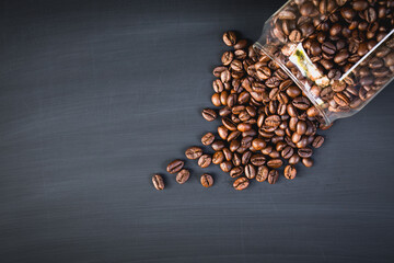 roasted coffee beans for background. Picture copy space for add text.