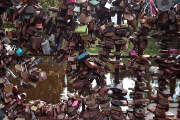 love locks on the bridge after wedding day