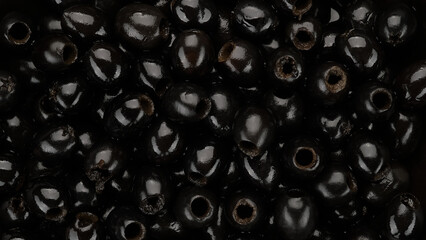 Black olives top view. Pitted olives 