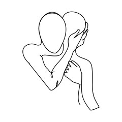 Continuous line drawing of embrace. Template for your design works. Vector illustration.