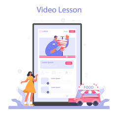 Fast food catering online service or platform. Hamburger, shawarma,