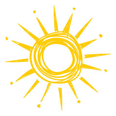 Cute sun in childish sketch style. Summer heat symbol