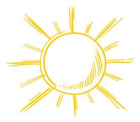 Sun icon in retro scribble style. Sunshine symbol. Climate sign