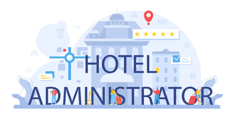 Fototapeta na wymiar Hotel administrator typographic header. Tourism service, professional