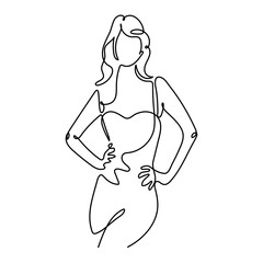 Continuous line drawing of fashionable and beautiful women