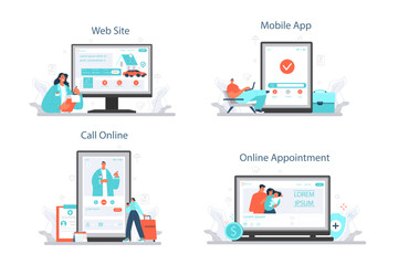 Insurance agent online service or platform set. Protection of property