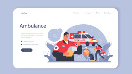 Ambulance web banner or landing page. Emergency medical technician