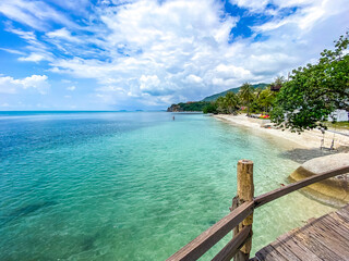 Fototapeta premium Leela Beach and wooden promenade in koh Phangan, Thailand