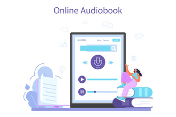 Speaker online service or platform. Voice actor dubbing a movie