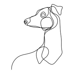 continuous line drawing of happy dog portrait