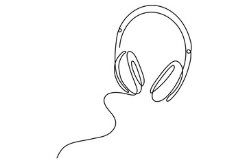 continuous line drawing of headphones