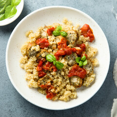 Quinoa with chicken sausage and tomato sauce