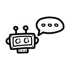 Naklejka premium loading bot chat with three dots in bubble lineart vector illustration icon design with doodle hand drawn style