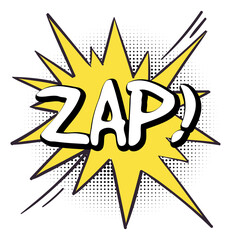 Zap sound effect. Comic burst message with halftone shadow
