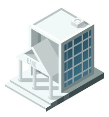 Isometric bank. Urban building with fancy facade. Modern city house