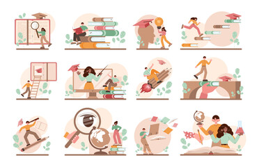 Education concept set. Multidisciplinary and lifelong studying, knowledge