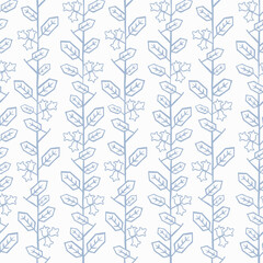 Floral geometric light  blue line pattern with bell flowers. Good for fabric,fashion, home decor and grafic design in folk vintage scandinavian style.
