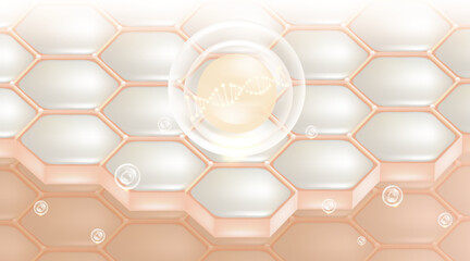 Hyaluronic acid hair and skin solutions ad, white collagen serum drop into skin cells with cosmetic advertising background ready to use, illustration vector.