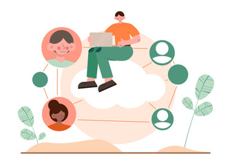 Networking concept set. People collaboration, global connection