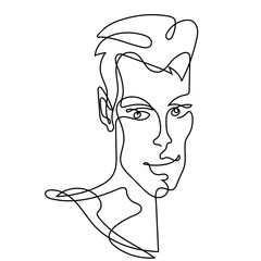 continuous line drawing of young man portrait on white background