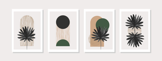 Modern illustration: tropical palm leaf, geometry elements for minimal print, poster, boho wall decor, flat design © Tanya Syrytsyna