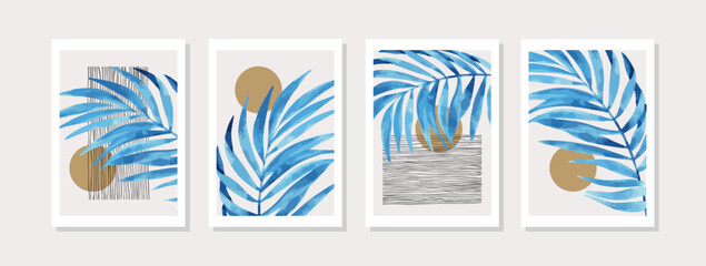 Modern illustration: tropical palm leaf, geometry elements for minimal print, poster, boho wall decor, flat design © Tanya Syrytsyna