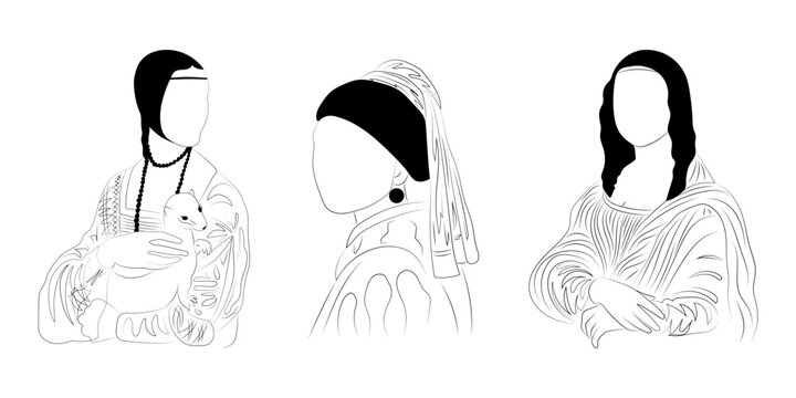 Renaissance women set, Mona Lisa, girl with pearl earring, lady with ermine