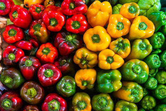 red yellow and green peppers
