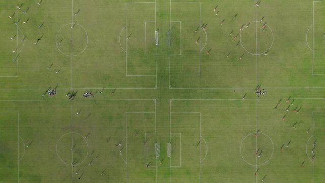 Bird's Eye View of Football Matches at Hackney Marshes in London