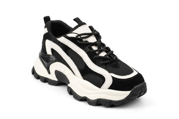 Sneakers. Sport shoes isolated on white background. Black sneakers running shoes. Casual shoes. Youth style. Shoes for fitness, running, yoga. Casual style.