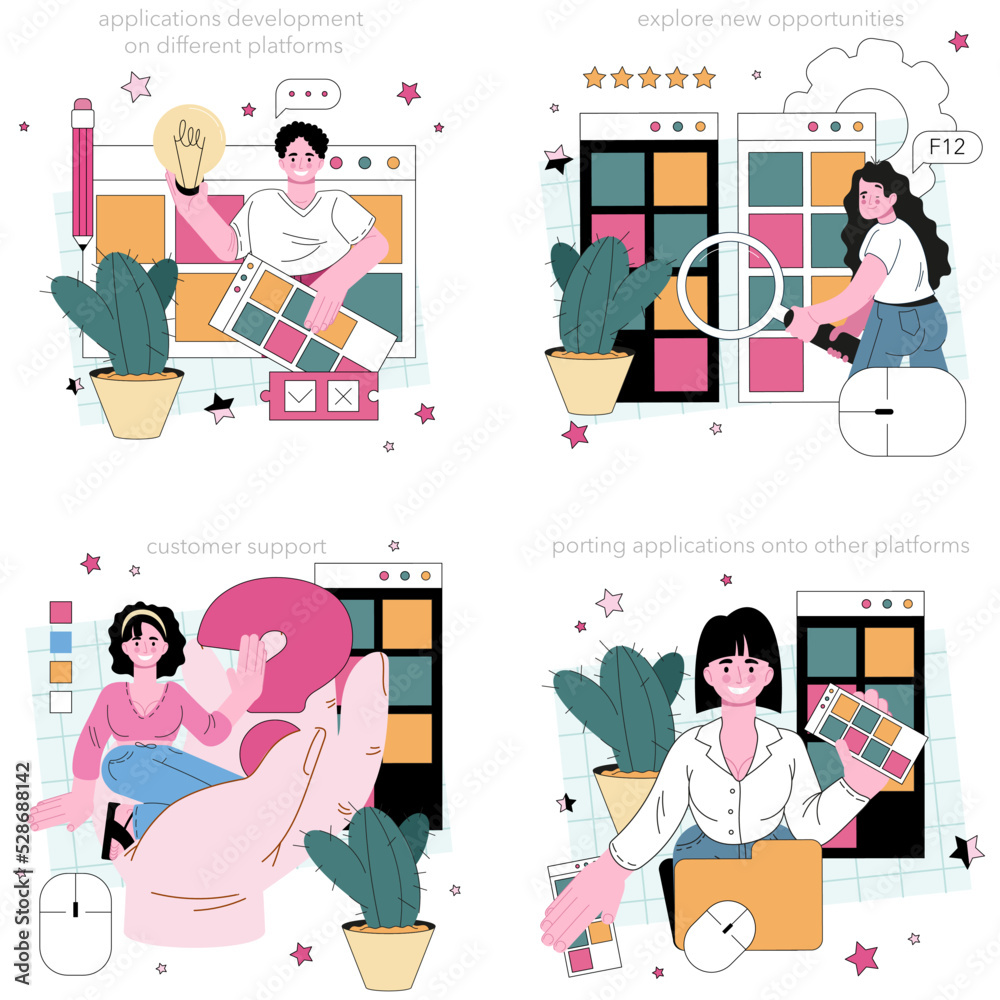 Poster mobile app developer set. smartphone application interface design