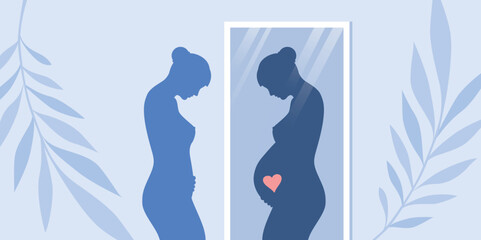Obraz na płótnie Canvas woman sees herself pregnant in the mirror