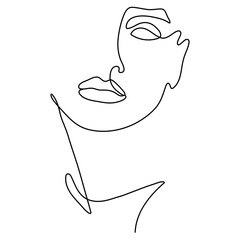Continuous line drawing Woman face Typography for textiles, simplicity and abstraction.
