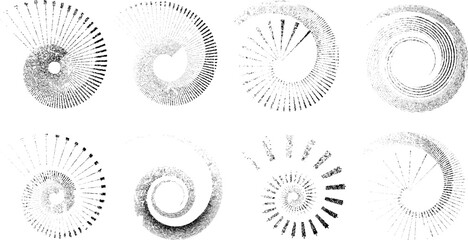 Grunge lines in Circle Form . Spiral Vector Illustration .Textured round Logo . Design element . Abstract Geometric circular shapes .Rotating grunge radial line. Concentric circles