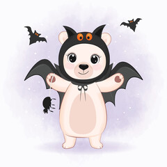 Cute little Bear wearing Halloween costume, Halloween illustration