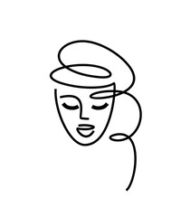 Beauty salon hairstyle logo. Makeup portrait icon. Drawing one line minimalism.