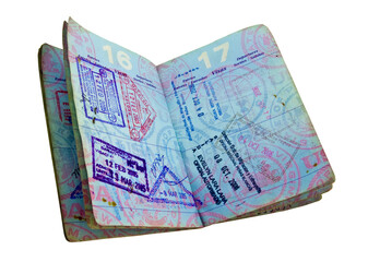used open  us passport with travel stamps tranparent - 528688735