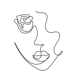 Continuous line drawing Woman face Typography for textiles, simplicity and abstraction.