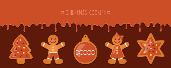 sweet tasty melting chocolate icing and gingerbread man set christmas card
