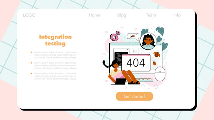 Software tester web banner or landing page. Application or website