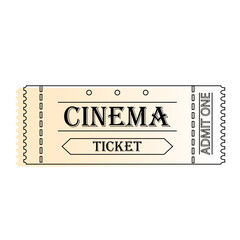 Vector old retro vintage outline cinema ticket isolated on white background.