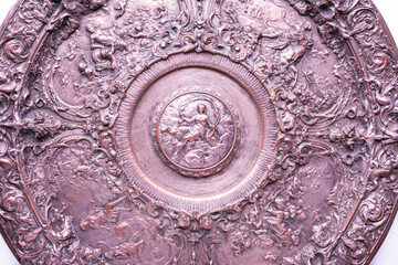 French silver metal centerpiece from the mid-19th century detail. High angle view