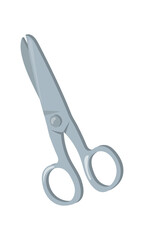 Cartoon gray scissors. School stationery shears, Tailors tool for cutting paper or hair, vector illustration