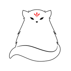 White cute kitsune fox anime japanese style flat vector icon logo design.