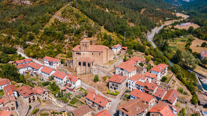 Aerial view of the pretty Roncal village in the Roncal Valley in Navarra, Spain.