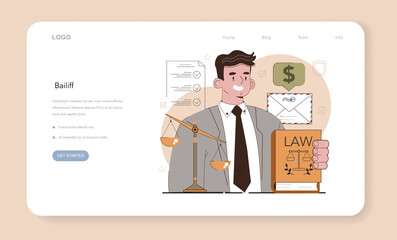 Bailiff concept web banner or landing page. Court officer confiscating