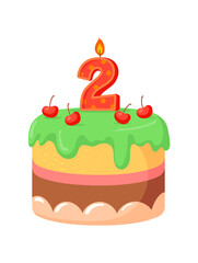 Childrens cake with cherries. Fruit baking cakes, cartoon vector